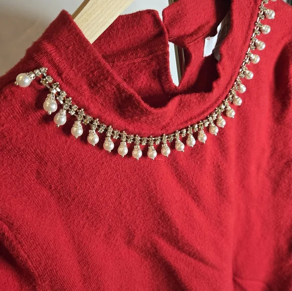 Liz Claiborne Red Embellished Crew Neck Pullover Sweater Size M - Picture 4 of 9